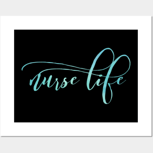 Nurse life blue script text design Posters and Art